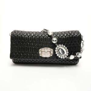 Miu Miu Miu Matelasse Crystal Leather Shoulder Bag in Black